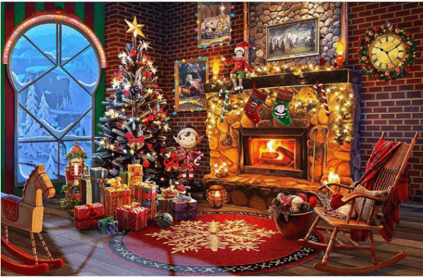 Christmas Tree and Fireplace Jigsaw Puzzle – 1000 Pieces Holiday Puzzle for Adults