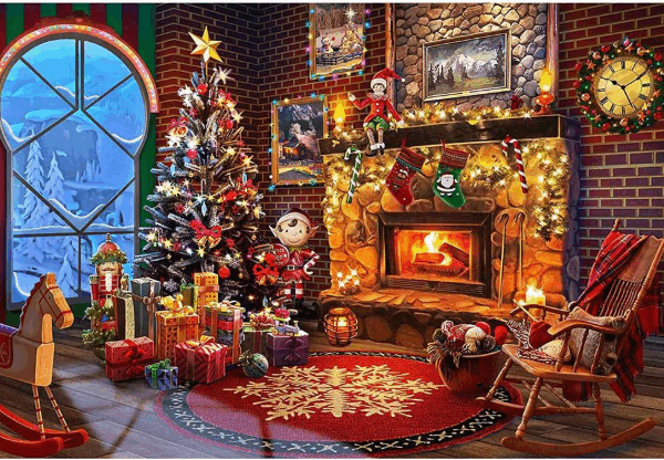 Christmas Tree and Fireplace Jigsaw Puzzle – 1000 Pieces Holiday Puzzle for Adults