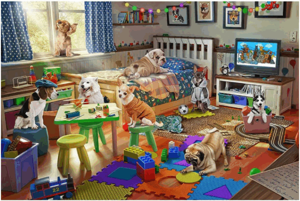 Naughty Doggies Jigsaw Puzzle – 1000 Piece Funny Dog Puzzle for Adults and Teens
