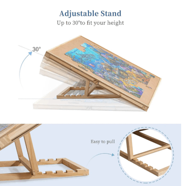 Tilt‑Adjustable Wooden Jigsaw Puzzle Table for 1,500‑Piece Puzzles – Portable Puzzle Board with Drawers, Recessed Sorting Trays & Removable Cover